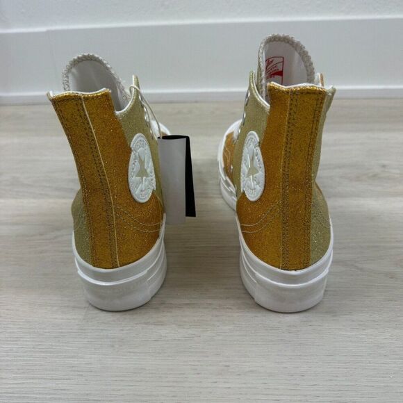 Converse Chuck 70 Plus Glitter High Top Sneaker Shoes Womens 7.5 Gold A08176C - Picture 4 of 8